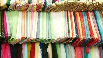 Close up of many women cloths display for sale video