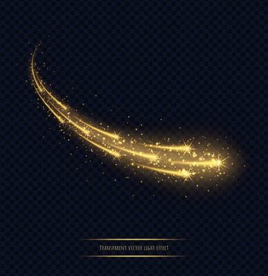 Magic golden stars light effect isolated on dark background.