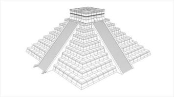 Maya pyramide, filaire et texturé 360 vue de construction. video