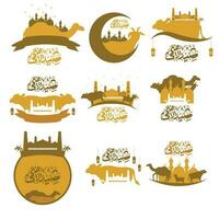 Set collection of Eid Al Adha label with calligraphy vector