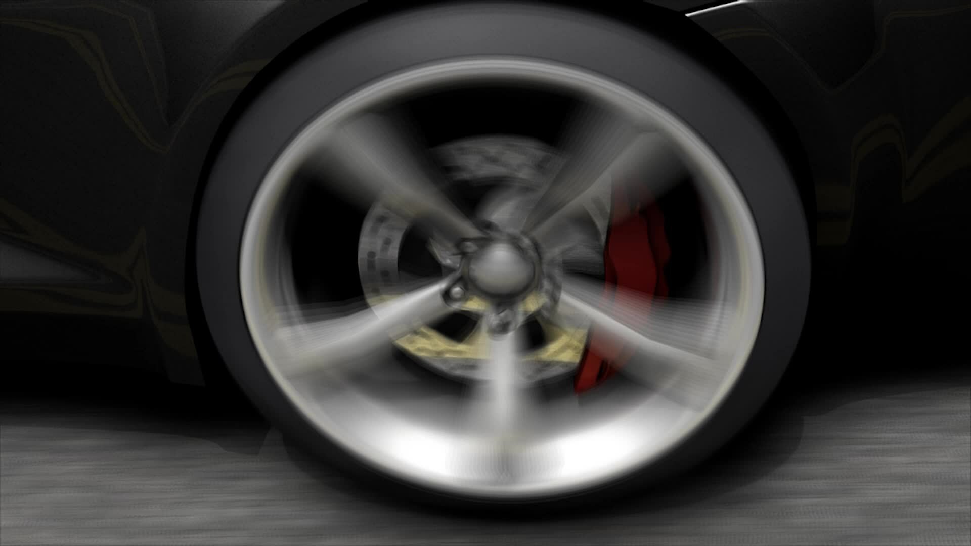 Closeup spinning car rear wheel, sport car, fast, night, drive