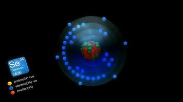 Selenium atom, with element's symbol, number, mass and element type color. video