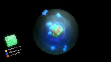 Silicon atom, with element's symbol, number, mass and element type color. video