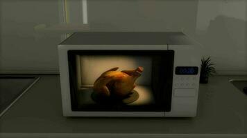 sabroso asado pollo en microonda. video