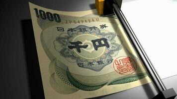 concept animatie, Japans yen geld printer. video