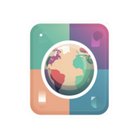 Squared app icon with round edges with globe on trasnsparent background, created with png
