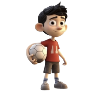 Cartoon style boy playing football isolated on transparent background, created with png