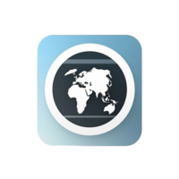 Squared app icon with round edges with globe on trasnsparent background, created with png