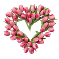 rose tulipes forme une cœur forme sur transparent arrière-plan, établi avec génératif ai png