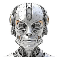 Robot head cyborg face on transparent background, created with png