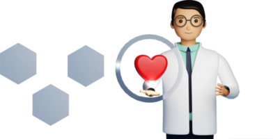 3D Rendering Of Male Doctor Protected Heart. png