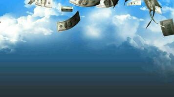 Money falling from sky concept animation. video
