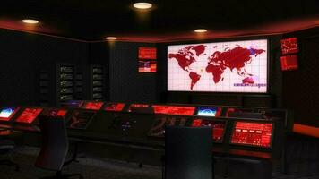 Operação ao controle sala, comando Centro, vermelho luzes. video