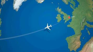 Air travel flying route destination, United Kingdom United States. video