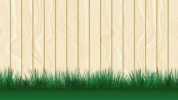 Wooden background with grass vector