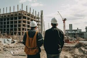 Engineer and Architect at the Construction Site. Engineering and Architecture Concept. photo