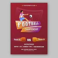 Football Championship Template Design With Footballer Kicking Ball. vector