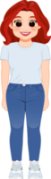 Cartoon character girl in white shirt and blue jeans smiling png