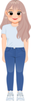 desenho animado personagem menina dentro branco camisa e azul jeans sorridente png