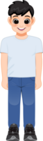 Karikatur Charakter Junge im Weiß Hemd und Blau Jeans lächelnd png