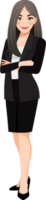 affärskvinna eller kvinna karaktär korsade vapen utgör i svart kostym tecknad serie karaktär png