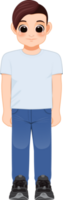 Cartoon character boy in white shirt and blue jeans smiling png
