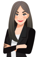 Businesswoman or female character crossed arms pose in black suit half body cartoon character png