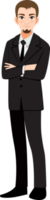 empresario o masculino personaje cruzado brazos actitud en negro traje dibujos animados personaje png