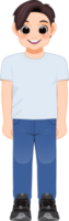 dessin animé personnage garçon dans blanc chemise et bleu jeans souriant png