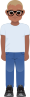 Cartoon character American African boy in white shirt and blue jeans smiling png