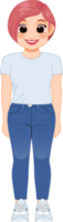 Cartoon character girl in white shirt and blue jeans smiling png