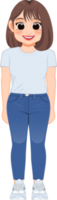 cartone animato personaggio ragazza nel bianca camicia e blu jeans sorridente png