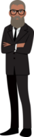 Black businessman or American African male character crossed arms pose in black suit cartoon character png