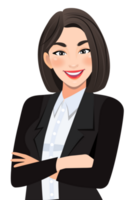 Businesswoman or female character crossed arms pose in black suit half body cartoon character png