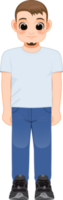 Cartoon character boy in white shirt and blue jeans smiling png