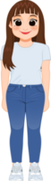 Cartoon character girl in white shirt and blue jeans smiling png