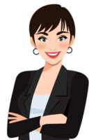 Businesswoman or female character crossed arms pose in black suit half body cartoon character png