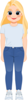 Cartoon character girl in white shirt and blue jeans smiling png