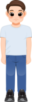 Cartoon character boy in white shirt and blue jeans smiling png