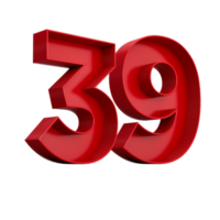 3d illustration of red number 39 or Thirty Nine inner shadow png