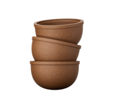 Clay pot on isolated, Uneven stack of three brown clay cups 3d illustration png