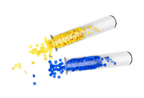 polymère Plastique perle polymère résine dans échantillon tester tube, Plastique granuler pour injection moulage processus 3d illustration png