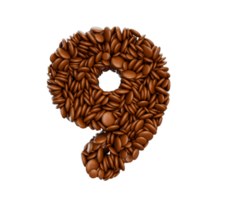 dígito 9 feito de feijão revestido de chocolate doces de chocolate palavra alfabeto nove ilustração 3d png