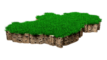 Ireland map soil land geology cross section with green grass and Rock ground texture 3d illustration png