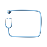 3d Blau Stethoskop Symbol rahmen. Rendern Illustration von medizinisch unterzeichnen. klinisch diagnostisch, Hör mal zu Herzschlag Medizin Werkzeug. Karikatur süß Kardiologie Instrument. isoliert transparent png Hintergrund