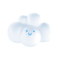 White 3d cloud icon face. Render soft round cartoon fluffy cloud icon shape illustration isolated transparent png background