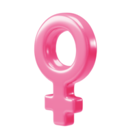 Pink female sex symbol 3d icon. 3d rendering gender woman symbol isolated transparent png background