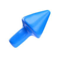 Blue arrow pointing right and above. Realistic 3d design In plastic cartoon style. Icon illustration isolated transparent png background