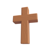 3d icoon houten kruis, symbool van de opstanding van Jezus Christus. hij is opgestaan. Pasen opstanding illustratie. schrift. geïsoleerd transparant PNG achtergrond