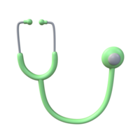 3d groen stethoscoop icoon. renderen illustratie van medisch teken. klinisch diagnostisch, luister hartslag geneeskunde hulpmiddel. tekenfilm schattig cardiologie instrument. geïsoleerd transparant PNG achtergrond